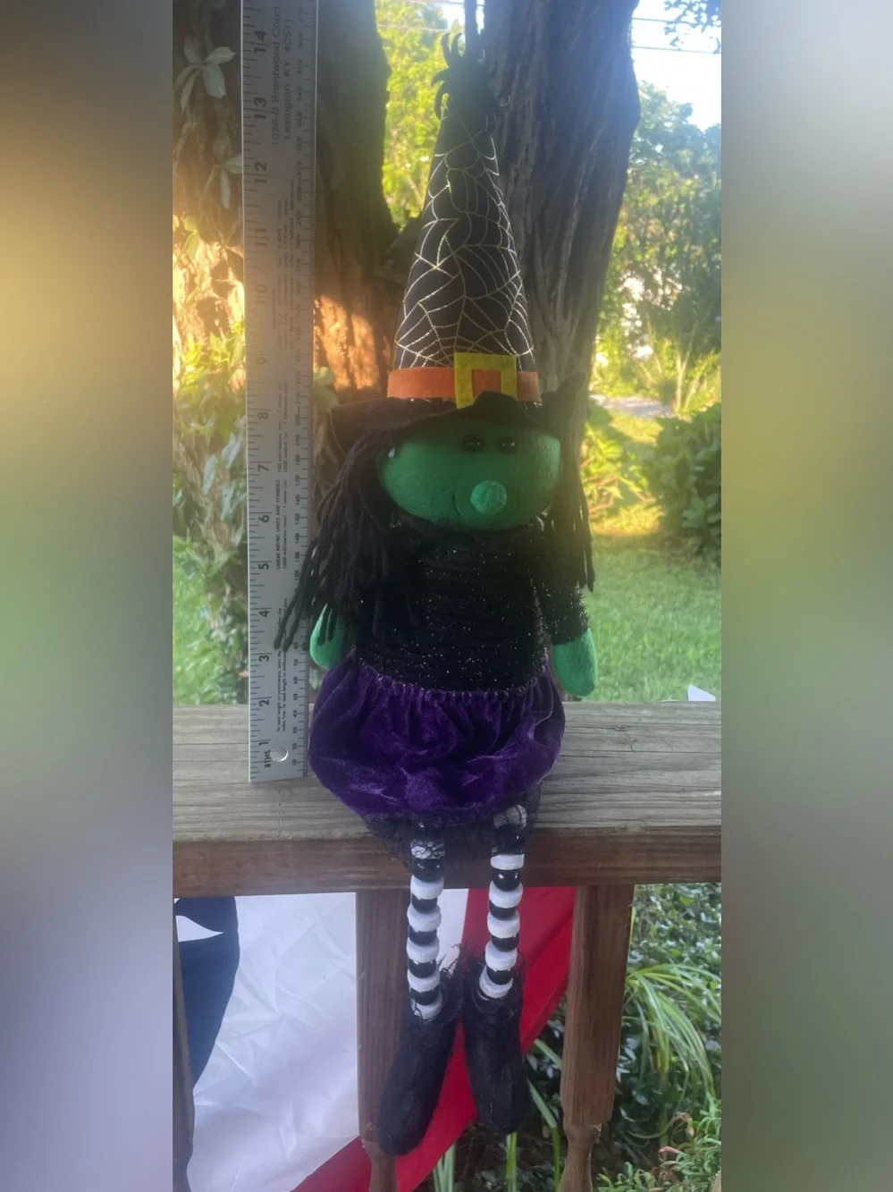 Plush Green Witch Shelf Sitter with Bead Legs